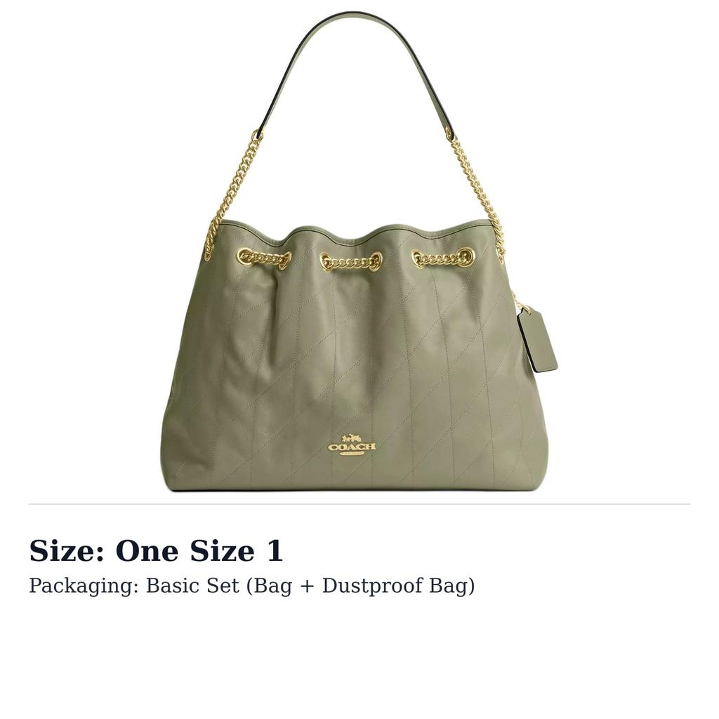 COACH Cow Leather Handbag, Shoulder Bag Large Women's Gray Green CDR00-IMPST