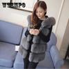 Faux Fur Vest Women's Mid-length Hooded Thick Warm Fur Vest Cardigan Stitching Jacket Comfort and Softness New Style Autumn and Winter