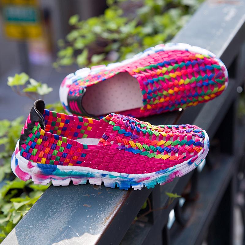 2019 New Women Shoes Summer Flat Female Loafers Women Casual Flats Woven Shoes Sneakers Slip On Colorful Shoe Mujer Plus Size 41
