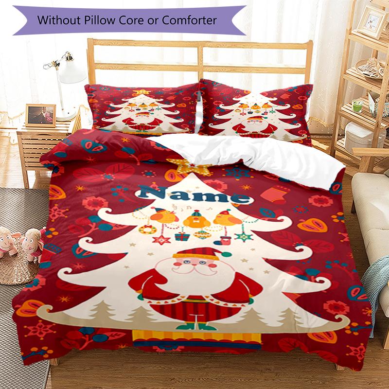 3pcs Custom Name Christmas Santa Claus Bedding Set Duvet Cover Closure Includes 1 Duvet Cover & 2 Pillowcases, Soft and Comfortable for All Seasons.