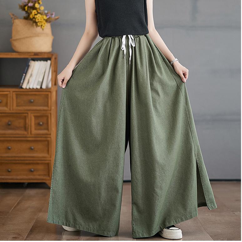 Dimanaf 2024 Summer Plus Size Women Long Pants Trousers Loose Wide Leg Pants Casual Solid Vintage Large Size Casual Pants