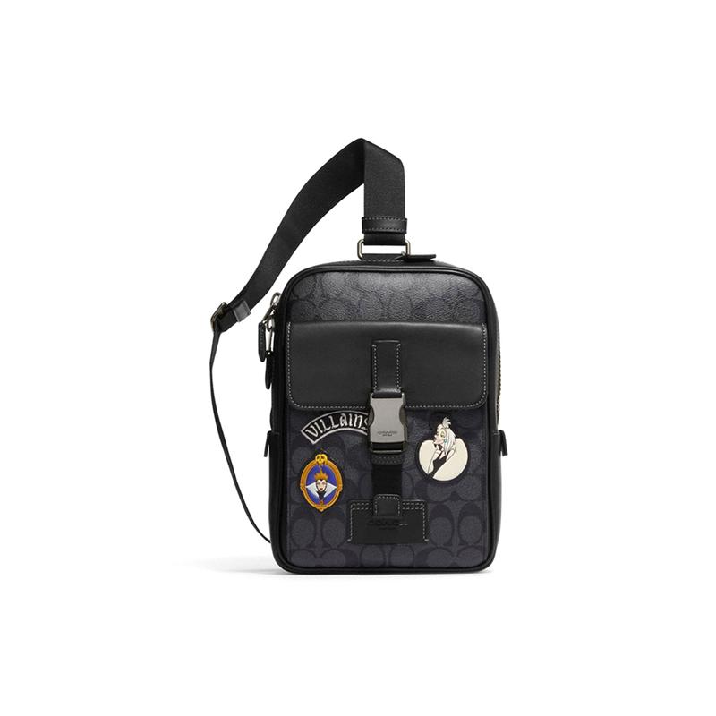 Coach Сумка через плечо Disney Disney совместный бренд Track PACK встроенная многофункциональная с мультяшной нашивкой, сумка из искусственной кожи и телячьей кожи