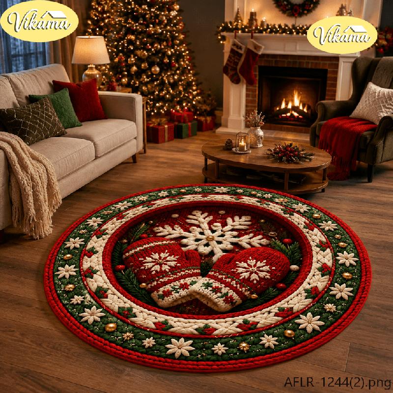 Christmas Round Area Rug Non Slip Decorative Carpet for Bedroom Living Room Washable Farmhouse Cozy Festive Home Decor