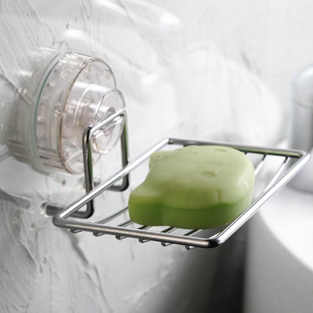 Wall Mounted Vacuum Suction Cup Soap Dish Self Draining Stainless steel Bathroom Sponge Holder No-Drilling Heavy Duty