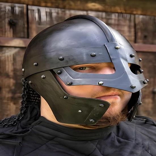 Medieval Viking Helmet With Visor, Blackened Steel Norman Helmet, LARP Reenactment Armor,