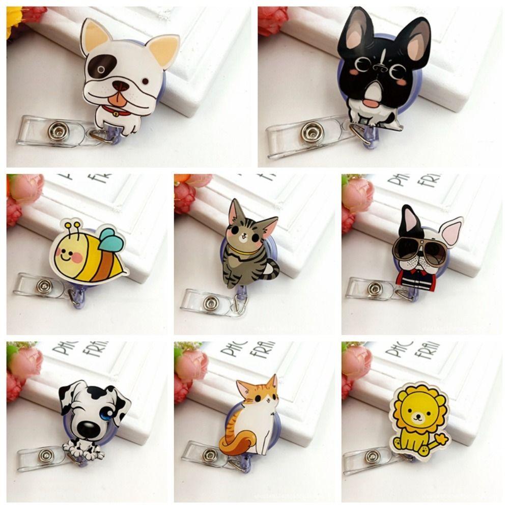 Cat Puppy Dog Badge Holder Cartoon Animals Easy Pull Buckle Nurse Badge Reel Doctor Students