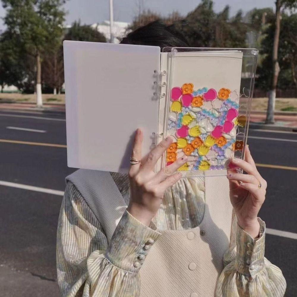 Detachable Flowing Flower/Heart Binder Notebook DIY Color Transparent Cover Loose Leaf Book A5/A7 Acrylic Diary Book Gift