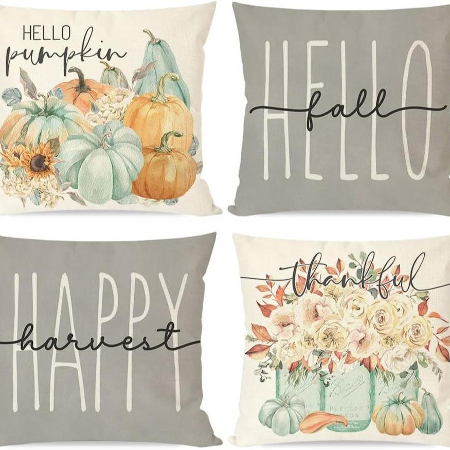 Thanksgiving New Pillow Case Autumn Pumpkin Print Letter Pillow Home Cushion Set Decoration