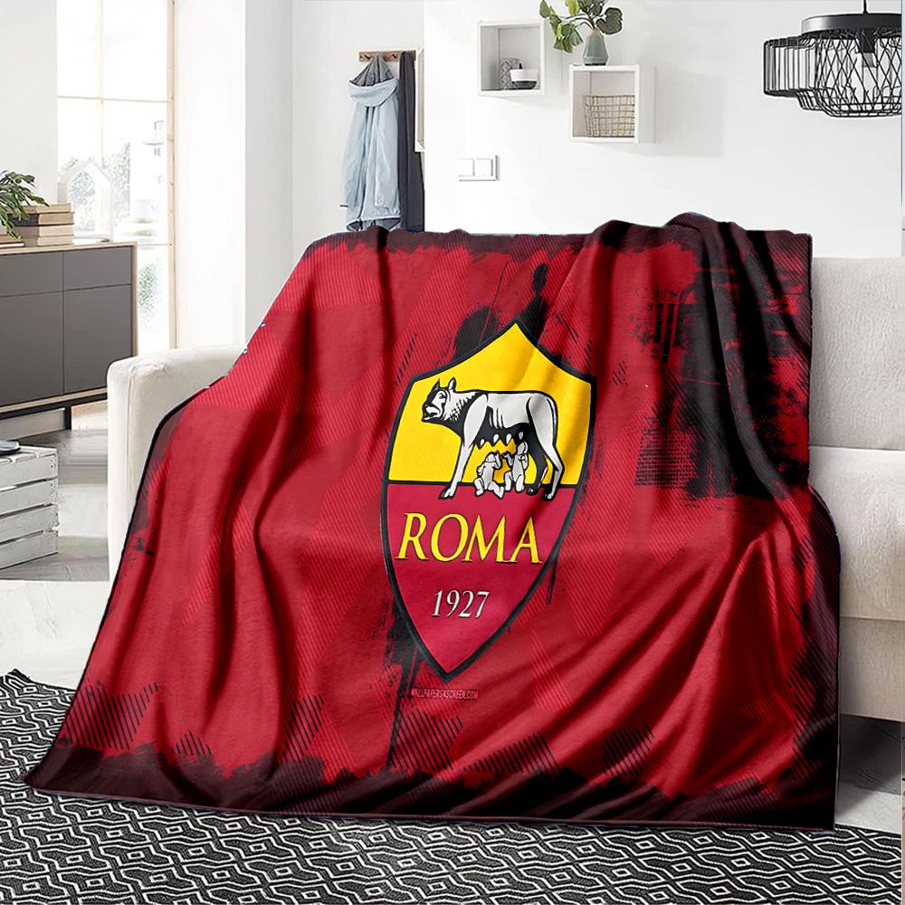 Roma Football Club Crest Flannel Blanket, Soft Polyester, Modern Design, All-Season for Camping, Travel, Gifts for holidays or birthdays