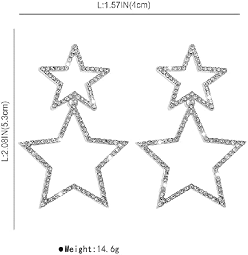 Star Earrings for Women Dangling Siver Rhinestone Big Star Earrings Dangle Gold Sparkle Star Drop Earrings Fashion Jewelry