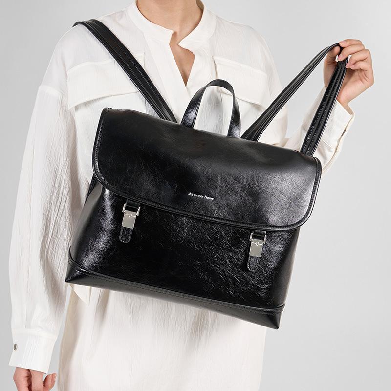 Genuine Leather Backpack for Women Large Capacity Laptop Bag Minimalist Business Commuter Handbag Convertible Shoulder Pack