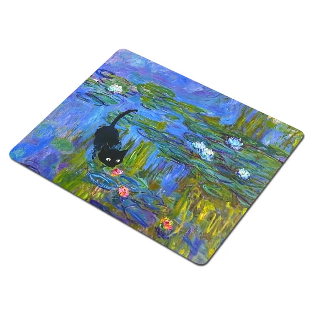 Waterlily Black Cat Mouse Pad 40X45 Large Square Computer Office Game Table Mats Rubber Anti-slip Laptop Mousepad Small Desk Pad