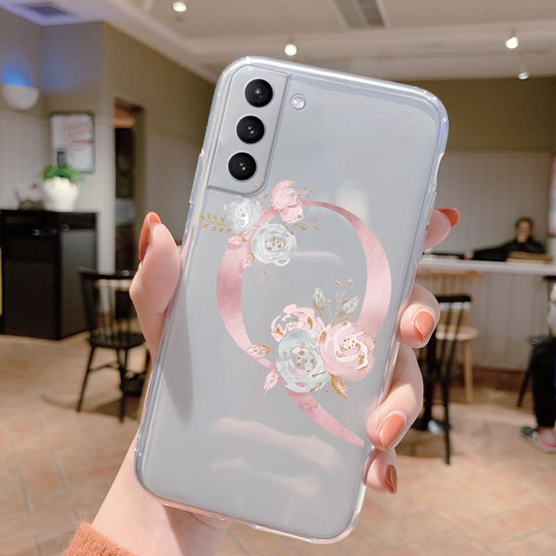 Чехол с буквой для Samsung Galaxy S23 S24 S25 Plus Ultra, прозрачный мягкий силиконовый, с цветами, Чехол для Samsung S23+