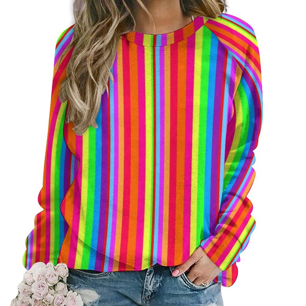 Женская толстовка с капюшоном с принтом в виде радужных полосок и круглым вырезом, с длинным рукавом, симпатичная повседневная толстовка с капюшоном, свободная, большого размера, модная толстовка с капюшоном
