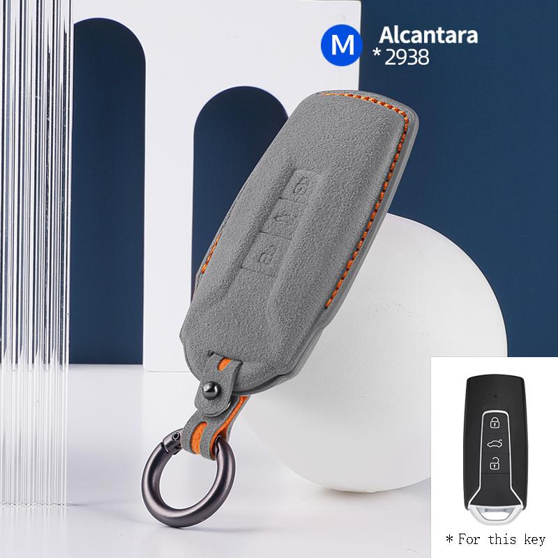 Styling Mouldings High-quality Car key protection shell suede for For VW Volkswagen Touareg 3 Button 2018 - 2021 auto key case c