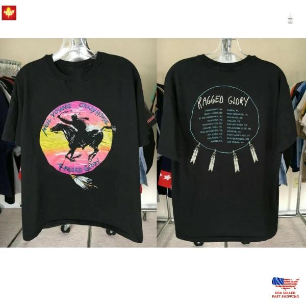 Нил Янг Crazy Horse Ragged Glory Тур 1991 Черная Футболка Унисекс Размер S-5XL Унисекс Футболка