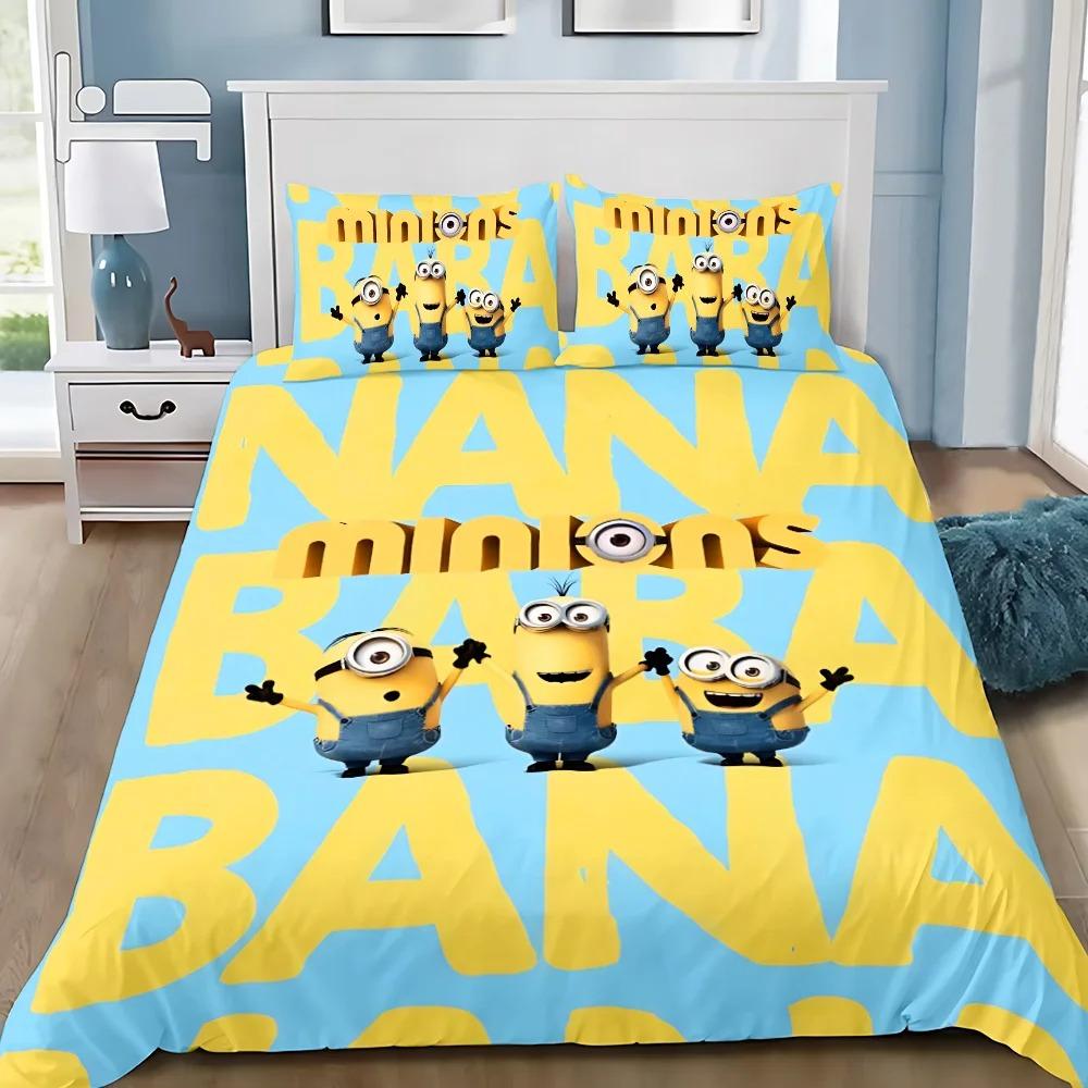 Fashion 3D Cartoon Movie M-Minions Duvet Cover Pillowcases Bedding Set, for Adult Girl Boy Bedroom DecorationGift,Birthday Gift