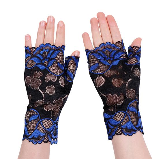 Women Sheer Lace Gloves Vintage Floral Wrist Gloves Fingerless Bridal Gloves for Derby Tea Party Opera Evening Prom Cosplay