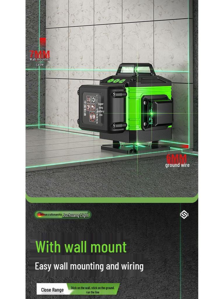 Green Light Laser High-Precision Automatic Level: Infrared Outdoor Wall/Floor Leveling Tool (8/12/16)