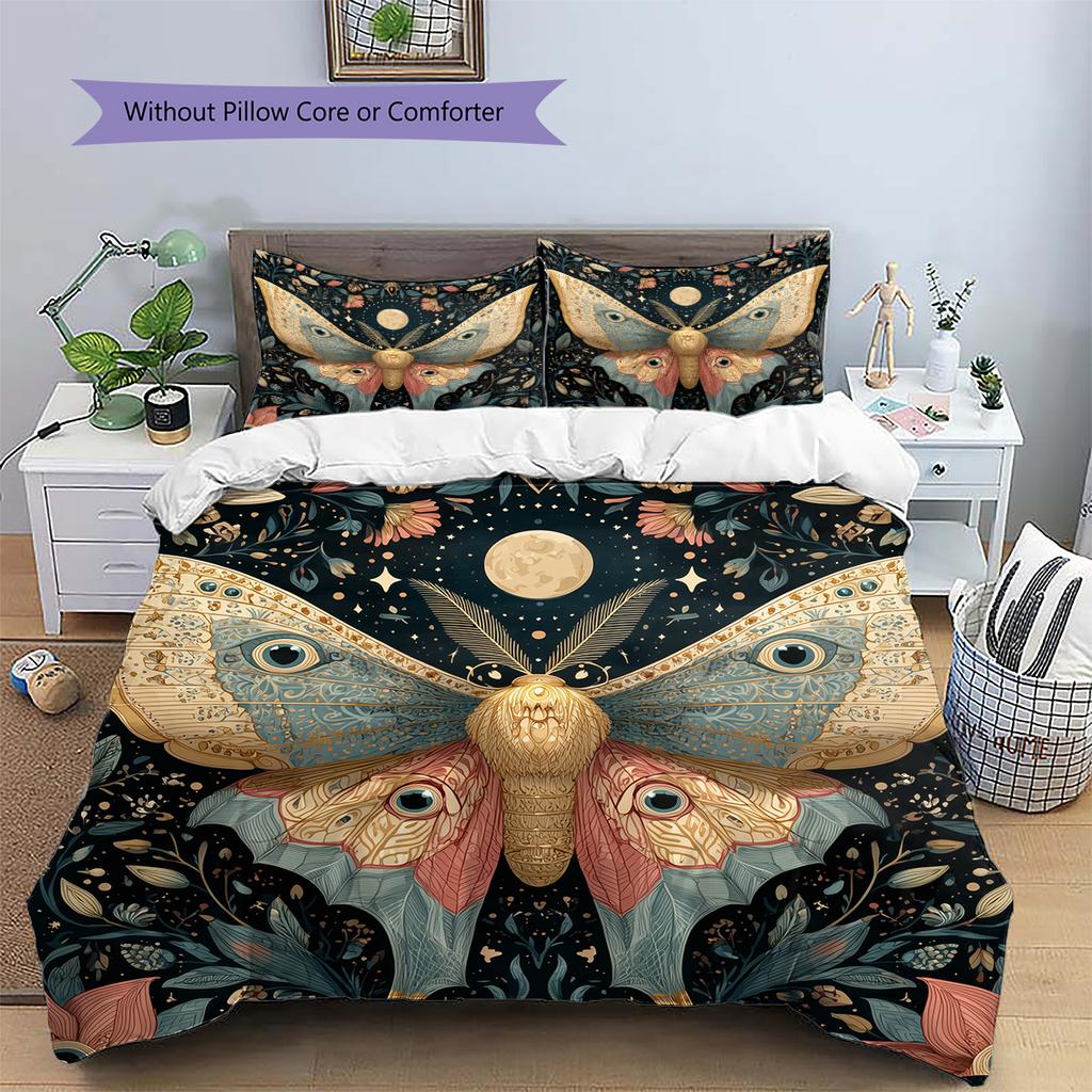 Moon Butterfly Pattern Bedding Quilt Set Quilt Cover Pillowcase Home Decoration Gift (1 * duvet cover + 2 * pillowcase, without core)