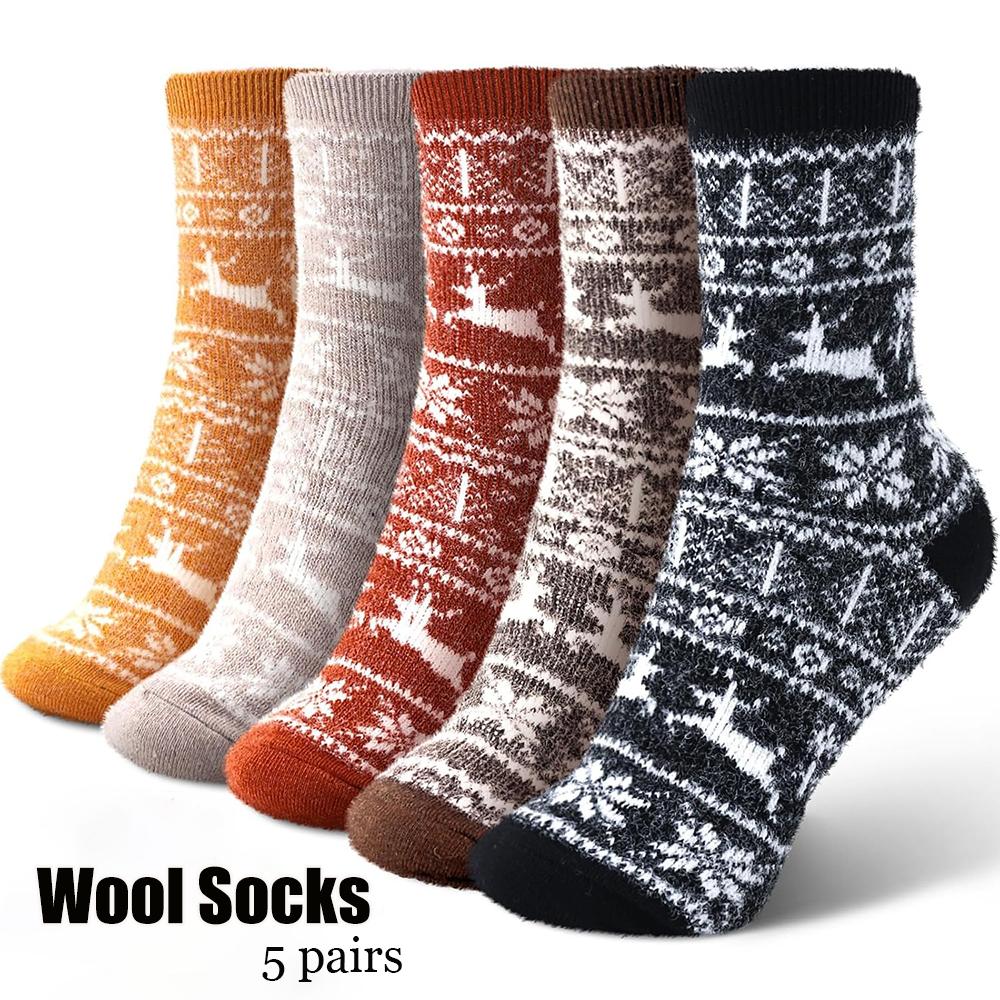 5 Pair Women Thick Soft Warm Fuzzy Socks Winter Wool Fluffy Cozy Socks Casual Home Sleep Socks