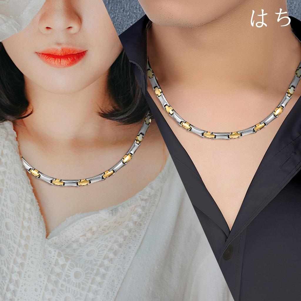 Pure Titanium Germanium Necklace for Men and Women Magnetic Hematite Necklace Static Elimination Jewelry Silver Gold [Hachi] + (54)