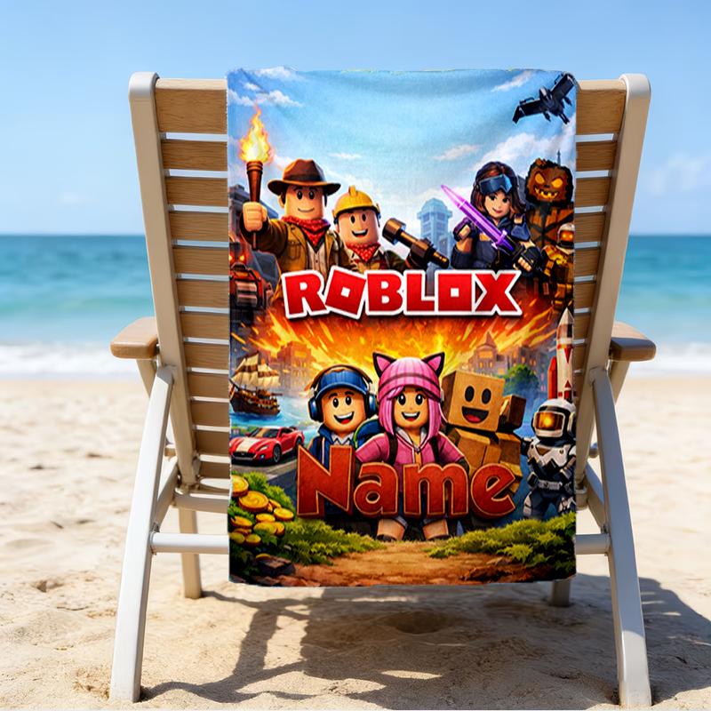 Custom Name Ultrasoft Beach Towel With Roblox Themeideal For Pool Camping Diving Perfect Travel Essential Vibrant Beach Towel
