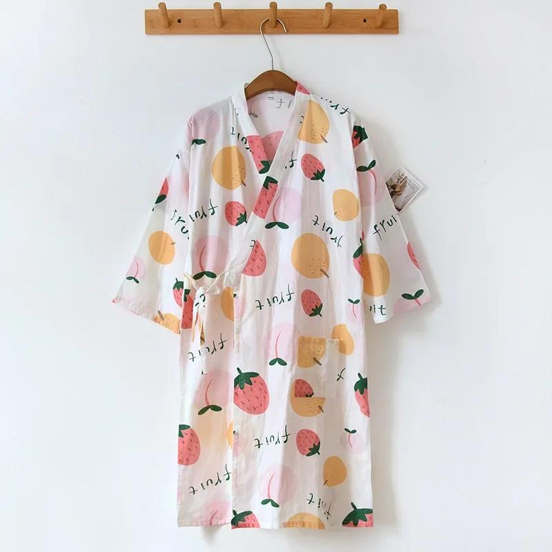 Женский хлопковый халат-кимоно, свободная домашняя одежда, пижамы, халаты для женщин, разноцветный кардиган с принтом, одежда для сна, женский халат