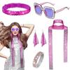 5 Pcs/Set Women Jewelry Set Sequin Rhinestone Decor Vintage 60s 70s Disco Party Favors Cosplay Earrings Sunglasses Bracelet Headband Scarf Set