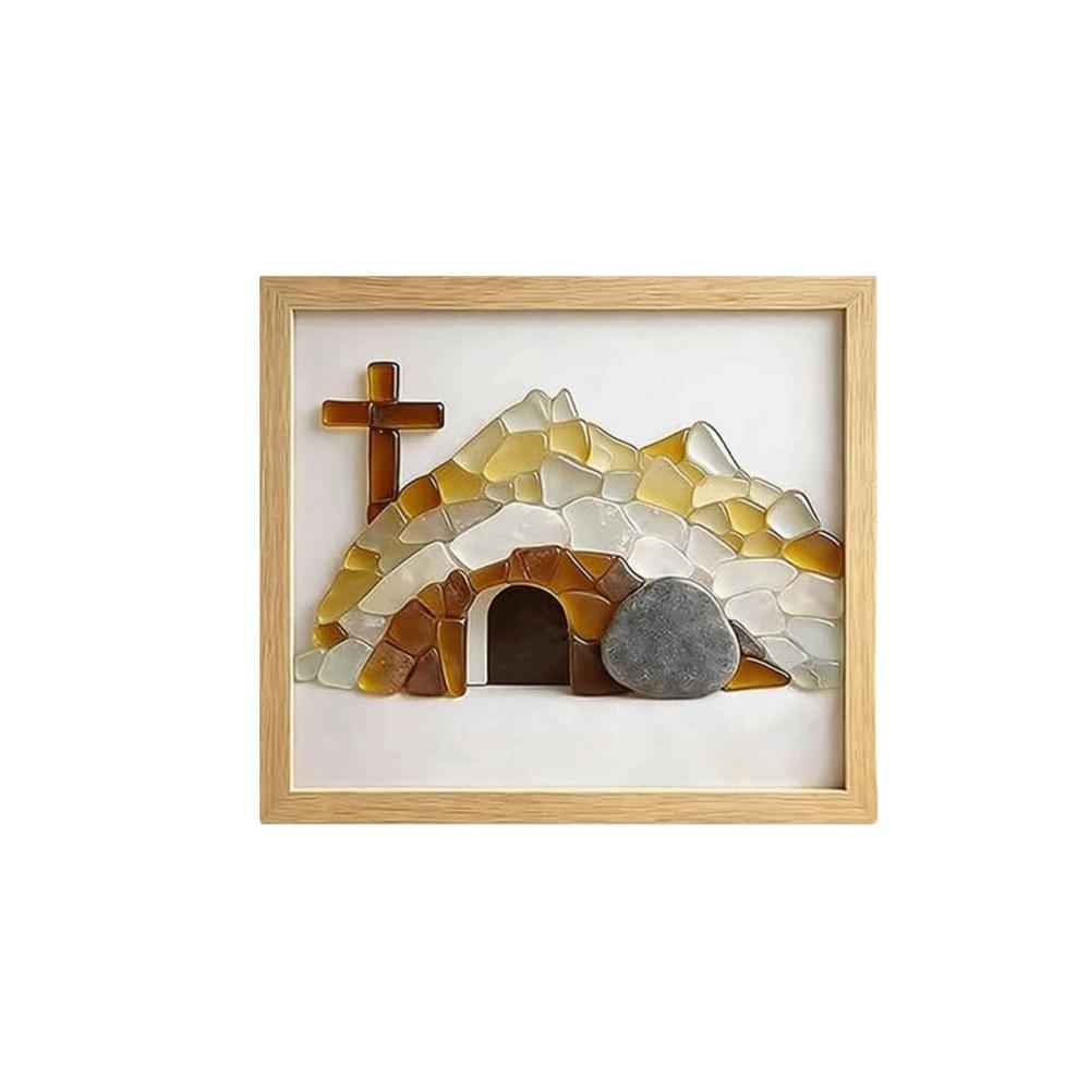 Handmade Risen Empty Tomb Frame Funny Cute Simulation Sea Glass Cross Creative 20cm Resin Cave Crystal Crucifix Festival Gifts
