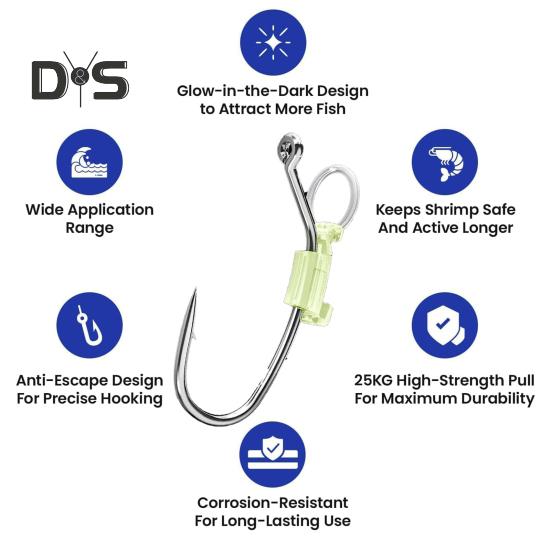 5/15/25 шт. светящийся крючок для фиксации живой креветки, прочный металлический крючок с зазубринами для ловли пресноводного сома, окуня, рыболовные принадлежности