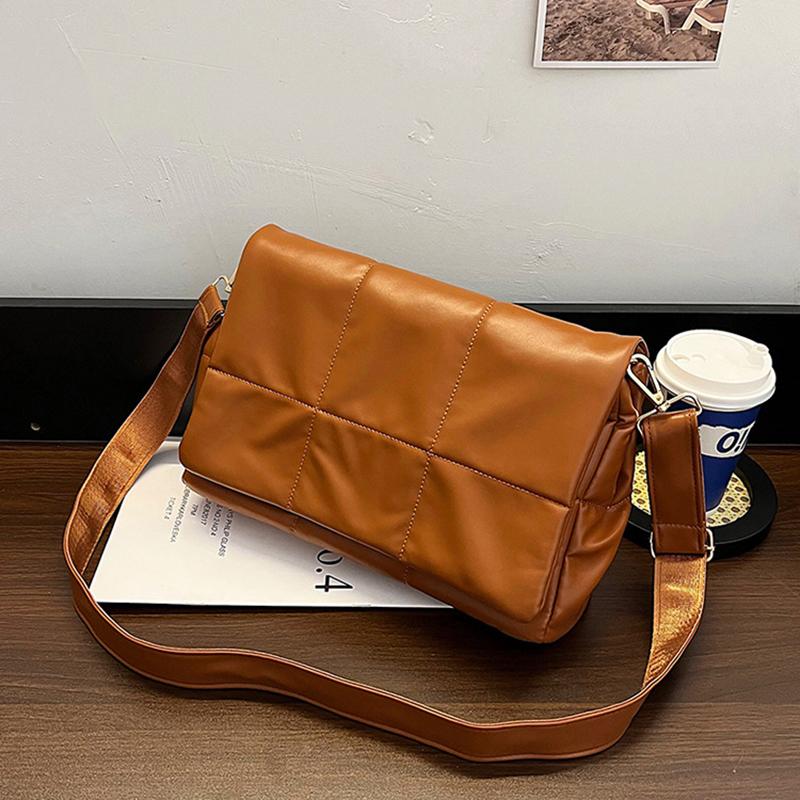 Yogodlns Осенне-зимняя пуховая сумка на плечо, женская сумка из искусственной кожи с клапаном, сумка через плечо, большая вместительная сумка-мессенджер из губки Bolsa