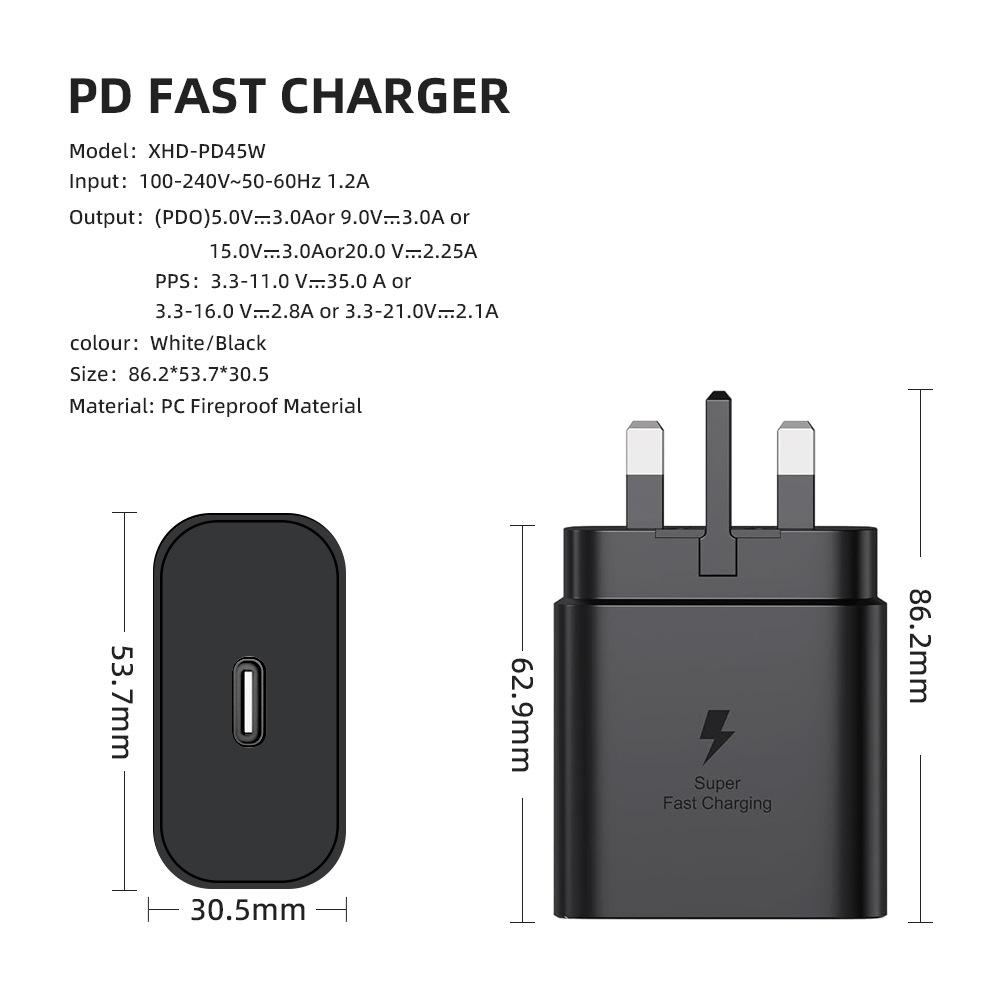 Зарядное устройство Samsung с британской регулировкой PD45W Зарядная головка Подходит для Samsung S22s21s20 Зарядное устройство Apple