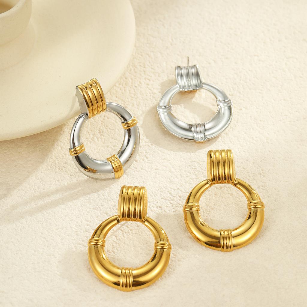 GEMCHIC Women's Geometric Color Block Hoop Earrings 18K Gold Plated Stainless Steel Fashion Statement Jewelry