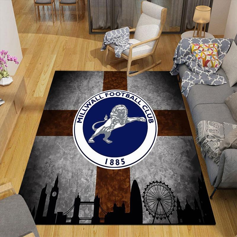 Millwall FC Flannel Pattern Square Carpet,Area Rug,Carpet Rug for Living Room Bedroom Sofa Playroom Decor,Non-slip Floor Mat