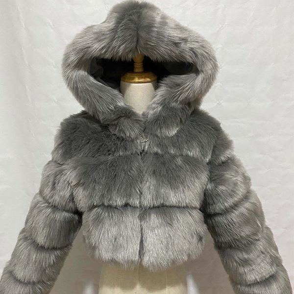 S-6XL Женская зимняя теплая короткая куртка с капюшоном из искусственного меха и длинными рукавами