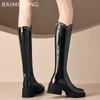 Кожаные толстые женские высокие сапоги, модные высокие каблуки, новый бренд, зимняя обувь 2025 года, трендовые высокие гладиаторские мотоциклетные ботинки до колена, женские