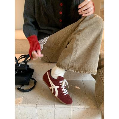 Коровья кожа~ внутренняя высота 5 см ретро леопардовый принт немецкие тренировочные туфли женские 2025 новые туфли Форреста Гампа кеды повседневная спортивная обувь