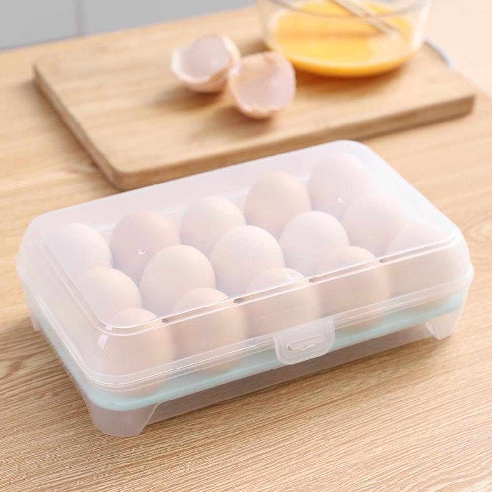 15 Grid Automatic Egg Storage Box Tray with Lid Drawer Egg Carton PP Cases Refrigerator Cases Compartment Storage Rack Support