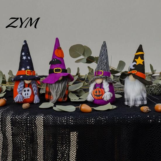 Plush Dwarf Dolls for Home Halloween Gnome Decoration, Spooky Witch Hat Swedish Tomte Elf Figurine, Decorative Gnomes Shelves Mini Soft Scandinavian