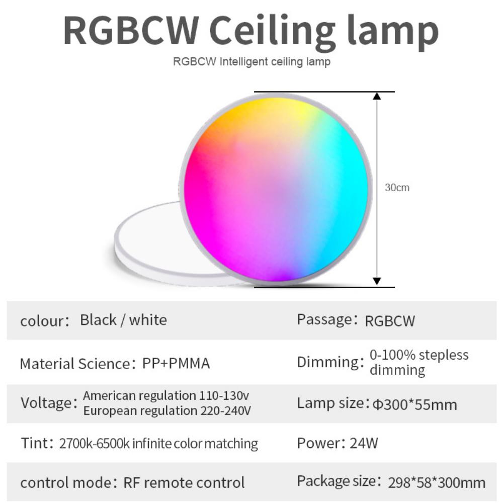 New Ceiling Lamp Rgbcw Full-Color Dimming Color Intelligent Rf Remote Control Bedroom Round Led Ceiling Lamp