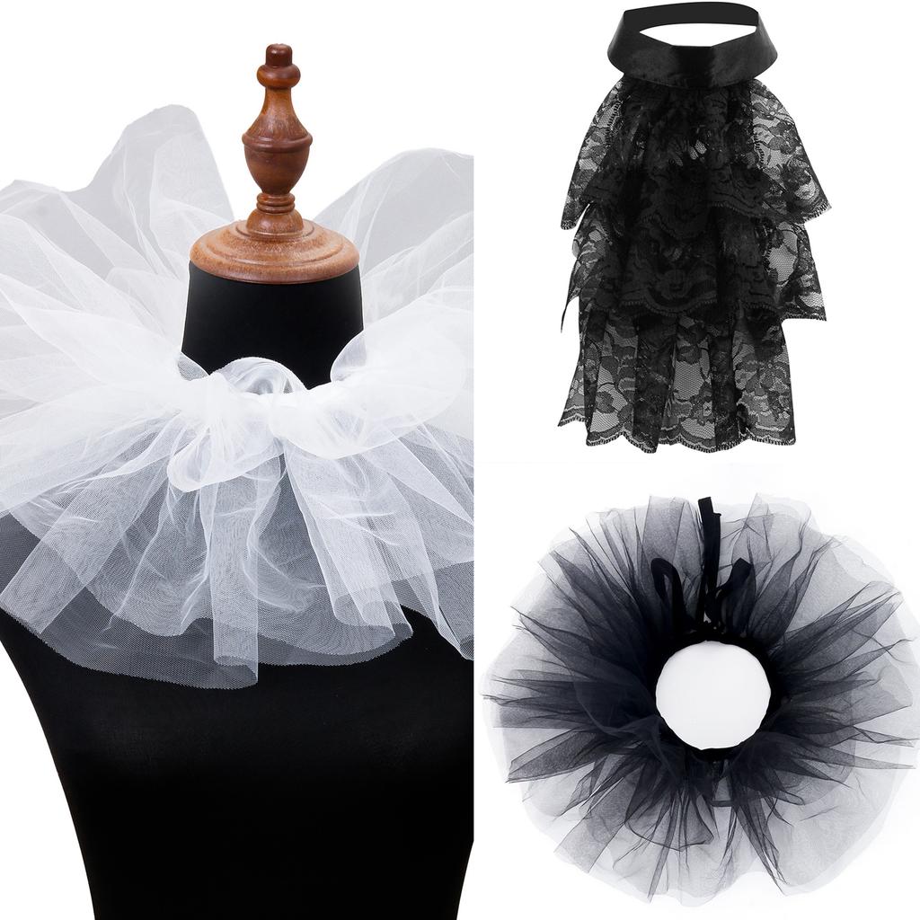 Многоцелевой жабо-воротник, многослойный кружевной воротник для маскарадов, вечеринок, косплей-мероприятий, костюмный шейный аксессуар, воротник для всех возрастов