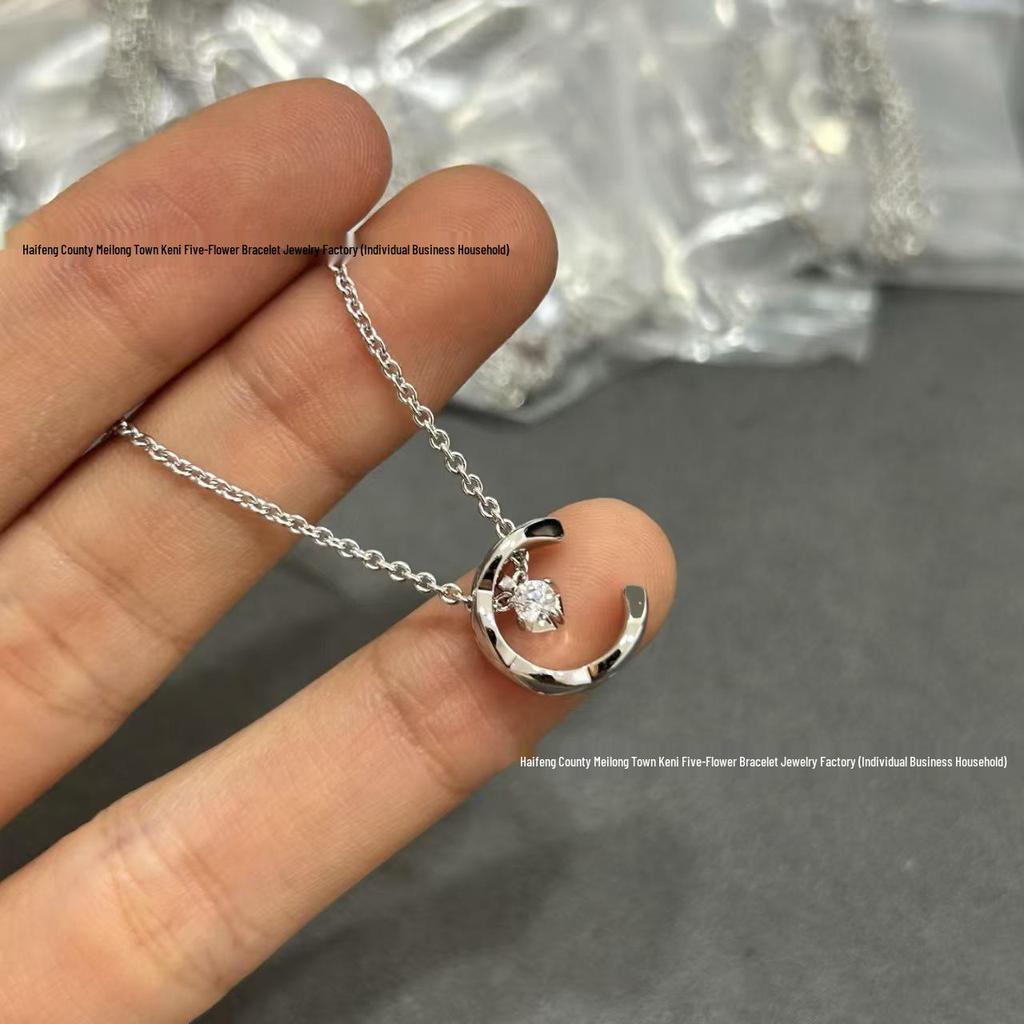 18k Gold Ice Moon & Bean Pendant Necklace Set with Diamond Pattern Choker