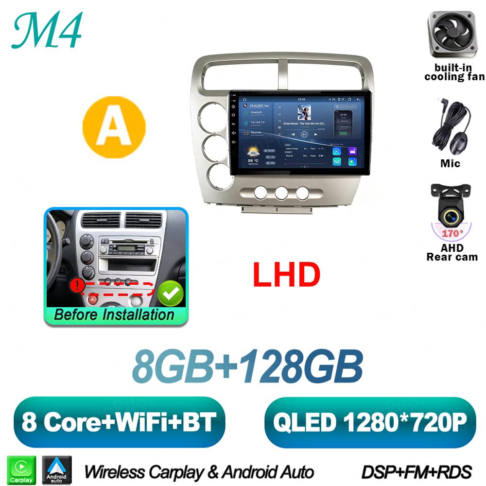 Android 16 For HONDA Civic EP3 2000-2005 Car Radio Stereo Head Unit Multimedia Video Player GPS Navigation 2K QLED 9 Inch 8 Core