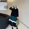 Women 2022 New Autumn Dress Striped Elegant Patchwork Long Dress Loose Dress Black Long O-Neck Dresses