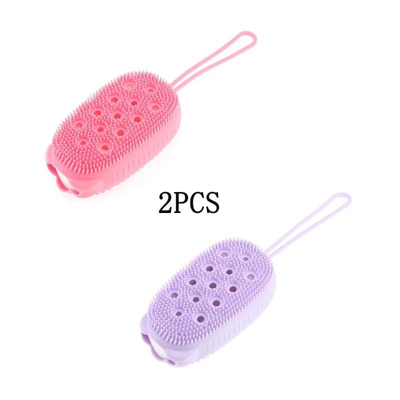 Двусторонняя силиконовая пена для ванны, щетка для тела с губкой для хранения мыла, массажная губка для кожи головы, скраб для очищения кожи, отшелушивающая варежка для душа