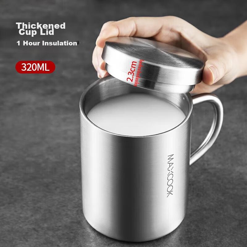 MAXCOOK 304 Stainless Steel Water Cup with Lid, Children's Double-Layer Mug, Tea Infuser Cup with Handle, 300ml