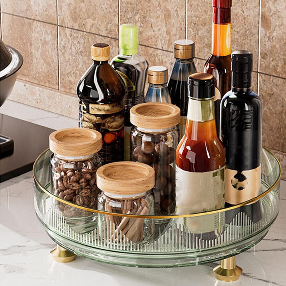 Non-slip Base Rotating Spice Rack Clear Plastic Rotating Container Bins Bathroom Storage