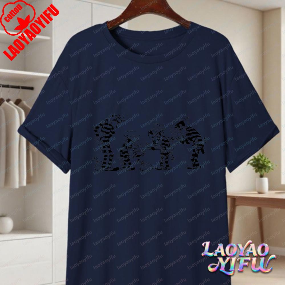 Lucky Luke Full Cast Print Casual Tops Playful Western Cartoon Cotton Tee Funny Vintage Classic Anime Shirt Trend Unisexs Clothing