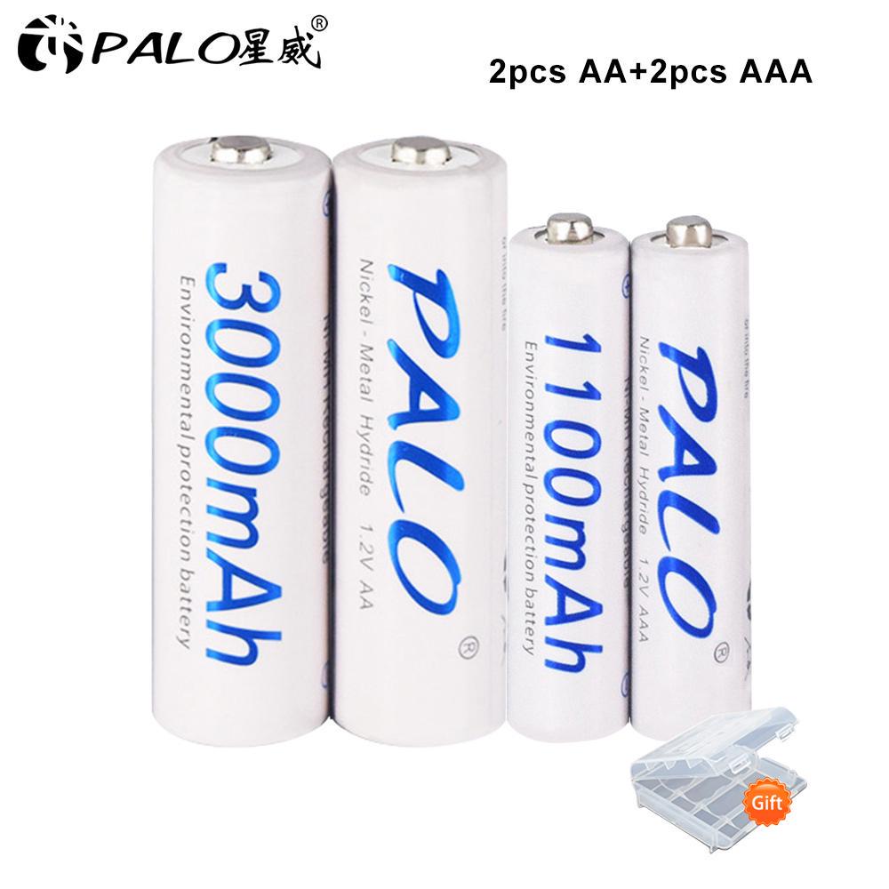 PALO Ni-MH аккумуляторная батарея AA 1,2 В 3000 мАч + AAA 1,2 В 1100 мАч для микрофона и фонарика камеры
